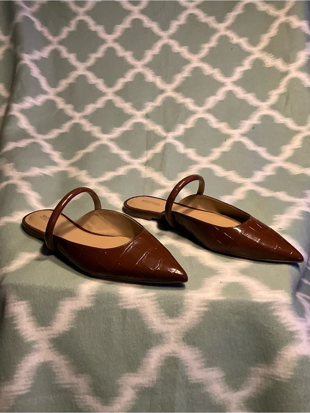 MICHAEL Michael Kors Brown Croc-Embossed Pointed Slingback Flats